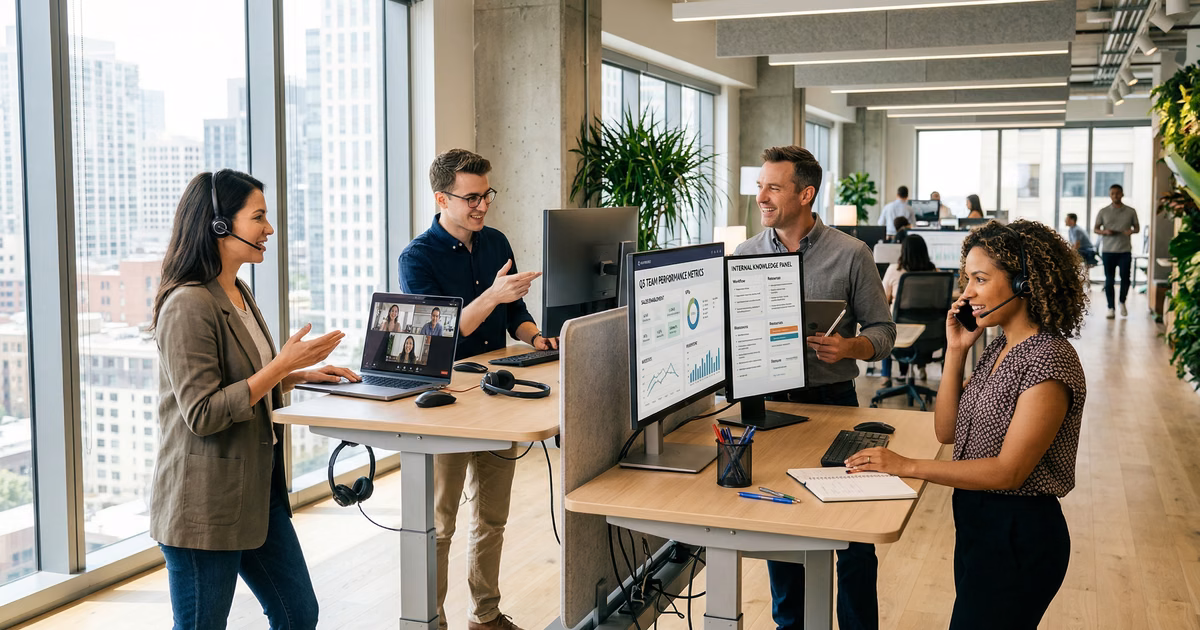 Support team working efficiently with AI-assisted agent tools